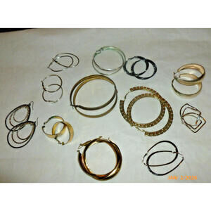 Vintage Pierced Earrings Estate Jewelry Lot 12 Pairs Matching OVERSIZE HOOPS VG